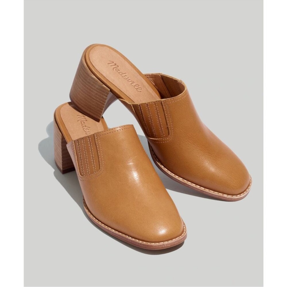 Madewell Carey Brown Leather Heeled Mules Size 10